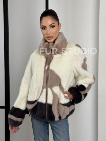 Норковый бомбер на молнии стойка воротник - фото 9