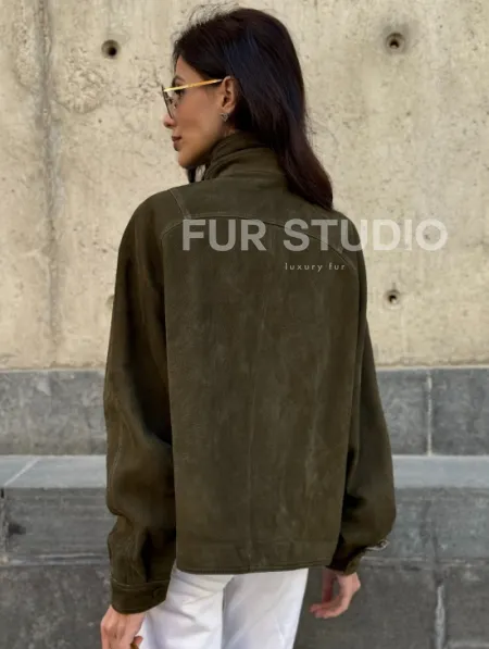 Женский замшевый блейзер - стойка воротник - фото 5