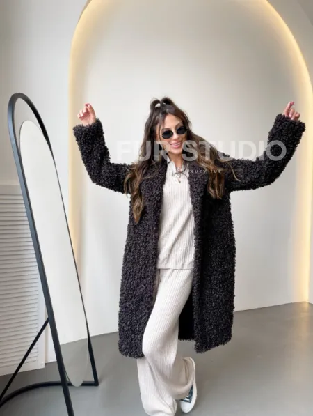 Шуба в цвете графит из экомеха - фото 2