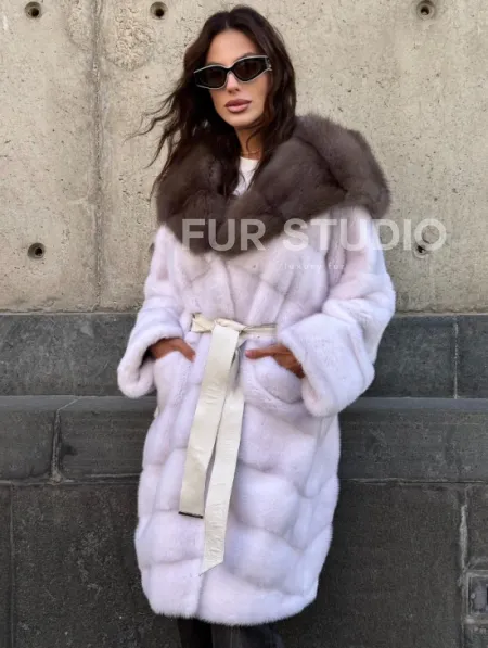 Шуба норковая  - капюшон куница - фото 7