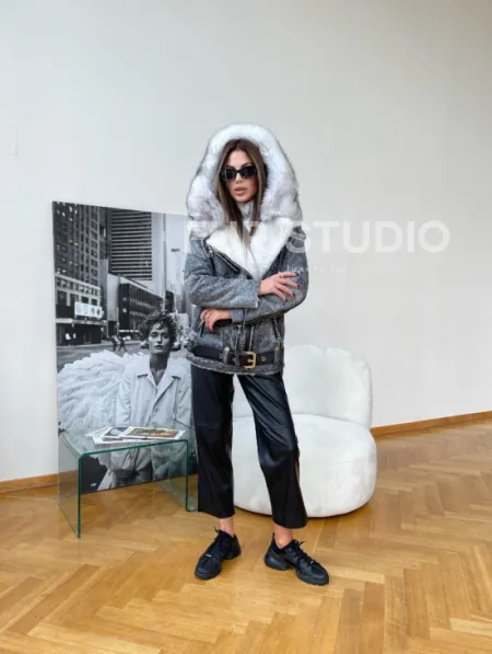 Авиатор с капюшоном из винтажной кожи - фото 3