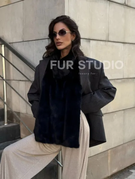 Черная норковая манишка - фото 15