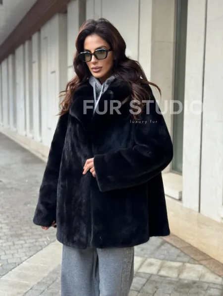 Полушубок женский из норки - черный - фото 9