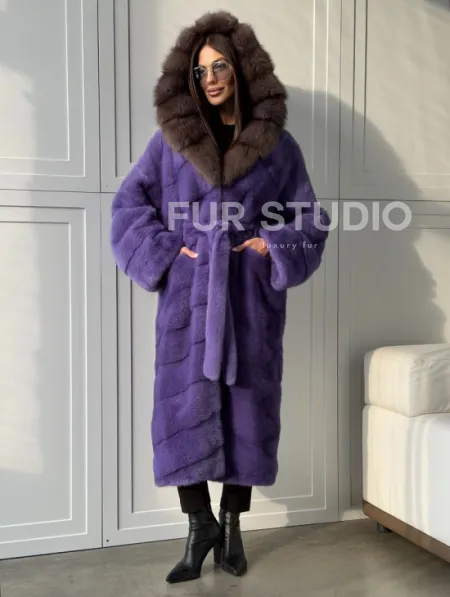 Фиолетовая норковая шуба - фото 9