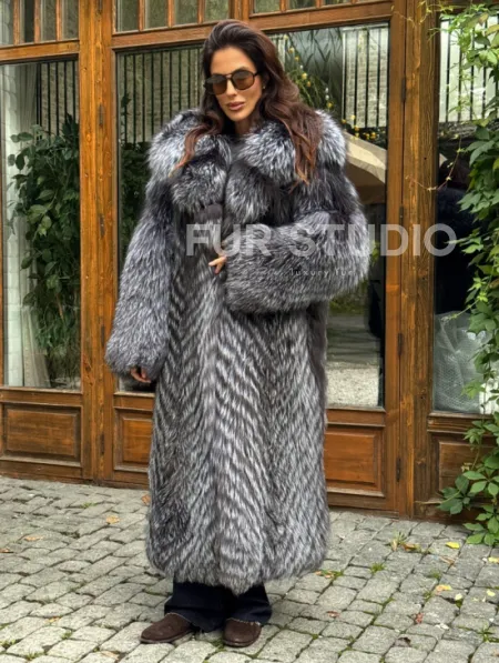 Длинная шуба из чернобурки в росшив - фото 8