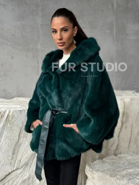 Норковый полушубок с капюшоном - фото 3