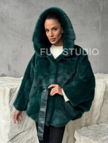 Норковый полушубок с капюшоном - фото 5