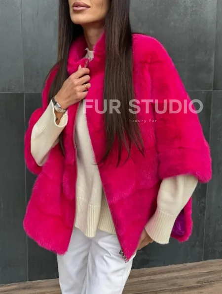 Норковая кофта на молнии - фуксия - фото 1