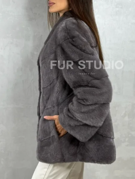 Норковый полушубок - графит - фото 2