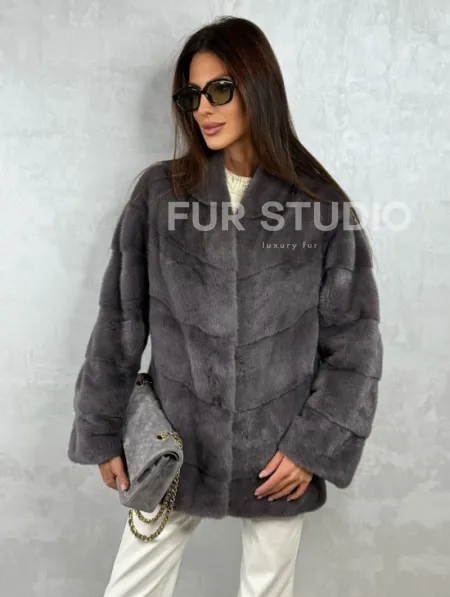 Норковый полушубок - графит - фото 7