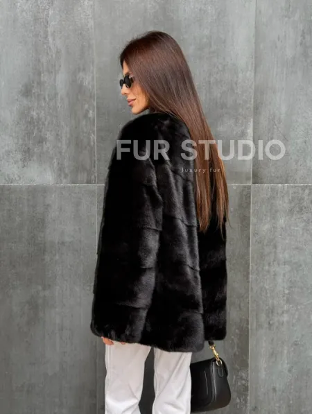 Черный норковый полушубок - фото 8