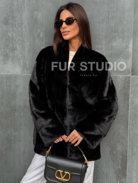 Черный норковый полушубок - фото 0