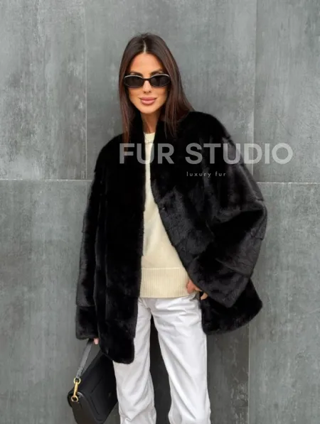 Черный норковый полушубок - фото 7