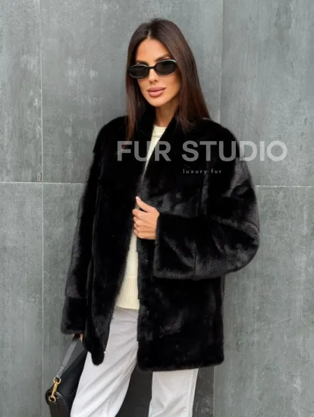 Черный норковый полушубок - фото 4