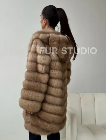 Шуба из куницы с капюшоном в цвете тор-тор - фото 7