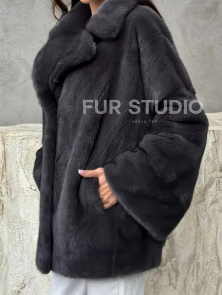 Серый норковый полушубок - автоледи - фото 3