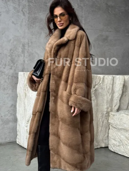 Бежевая норковая шуба oversize - фото 4
