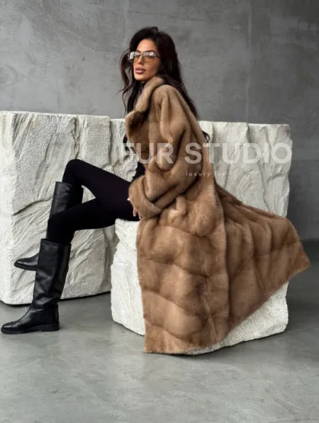 Бежевая норковая шуба oversize - фото 11