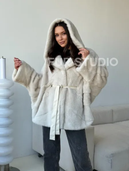 Шуба автоледи под пояс из меха норки - фото 10