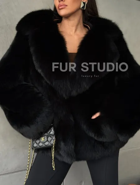 Черная шуба из лисы - фото 2