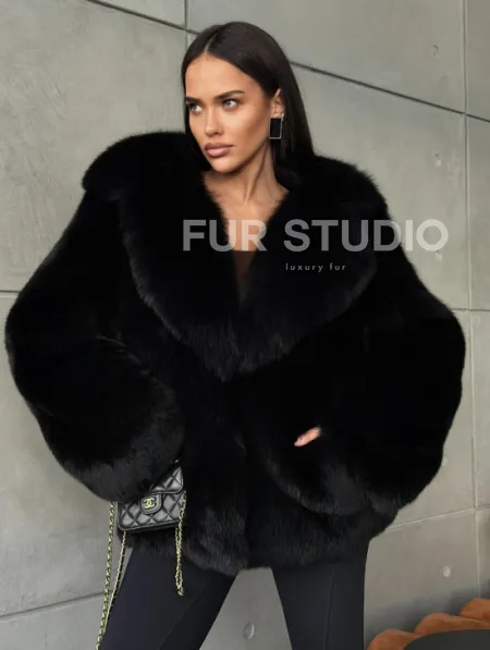 Черная шуба из лисы - фото 6