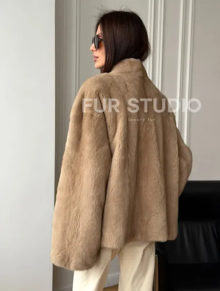 Норковый жакет (бежевый) - фото 7