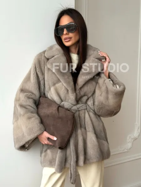 Норковый полушубок в натуральном цвете Silver - фото 14