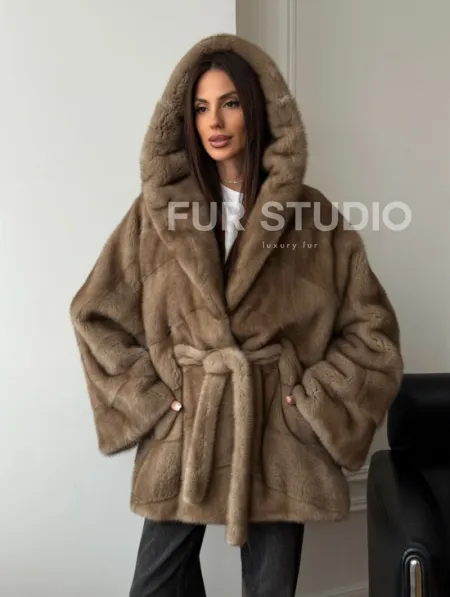 Норковая шуба пастель с капюшоном - фото 12