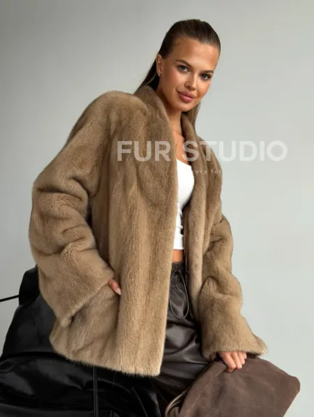 Норковый полушубок V-образный воротник - фото 0