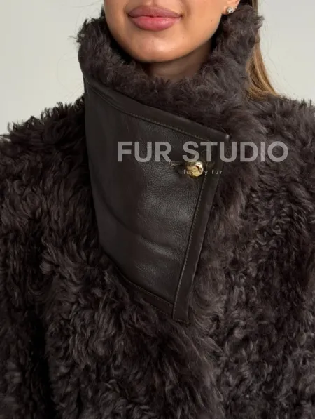 Дублёнка коричневая из овчины - тиградо - фото 1