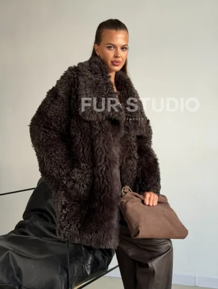 Дублёнка коричневая из овчины - тиградо - фото 8