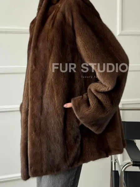 Норка жакет орех V-образный ворот - фото 3