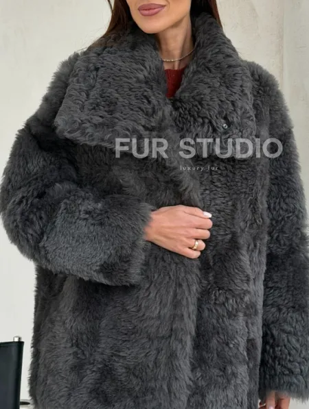 Серая дубленка из тиградо - фото 1