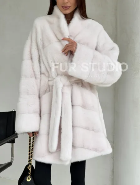 Белая шуба-кимоно, мех норка - фото 2