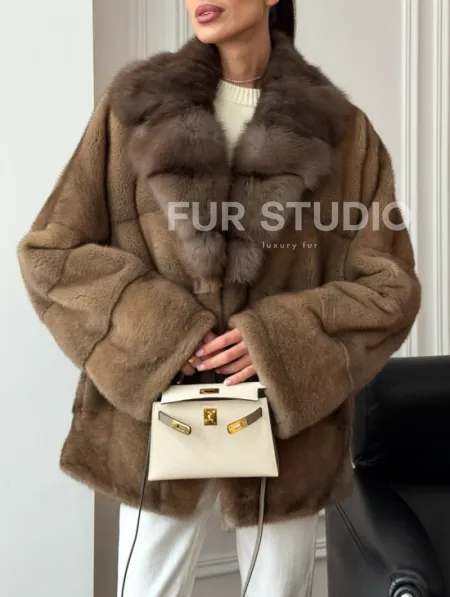 Норковый полушубок - воротник куница - фото 6