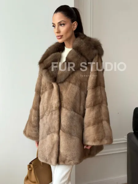 Шуба норковая с капюшоном куница - фото 5