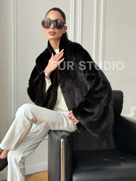 Короткая норковая шуба - пончо - фото 5