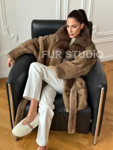 Шуба норка - воротник куница - фото 12