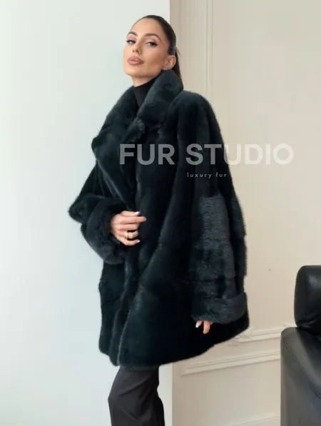 Зеленая норковая шуба - жакет - фото 8