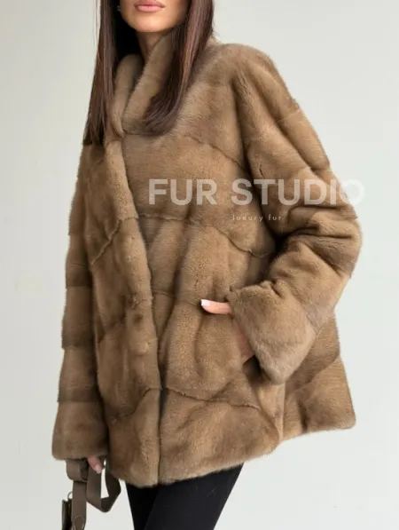 Полушубок пастель мех норка - фото 2