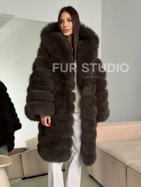 Шуба из песца с капюшоном - фото 0