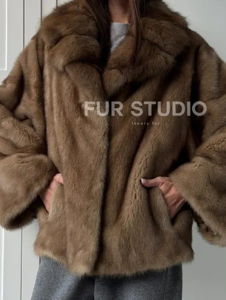 Куртка из меха норки - воротник куница - фото 2