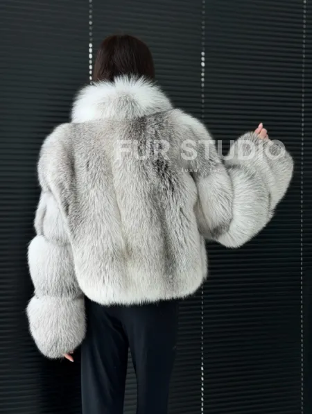 Шуба из меха арктической лисы - белая - фото 7