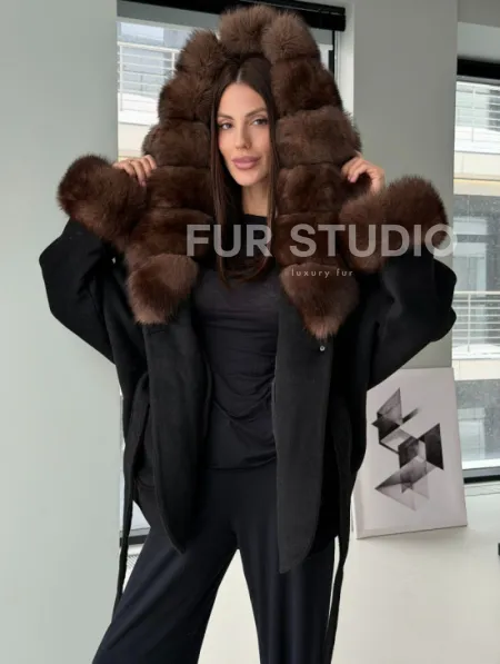 Пальто с капюшоном из финского песца - фото 6