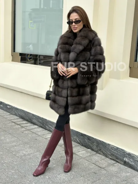 Роскошная шуба из меха баргузинского соболя - воротник шаль - фото 5