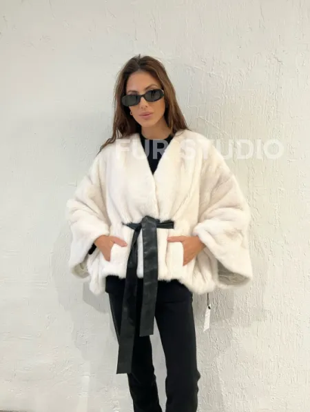 Белое болеро (жакет) из меха норки - фото 7