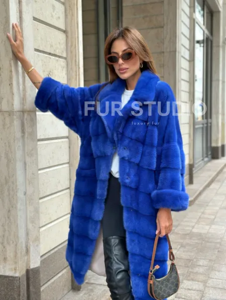 Шуба из меха норки - цвет синий - фото 2