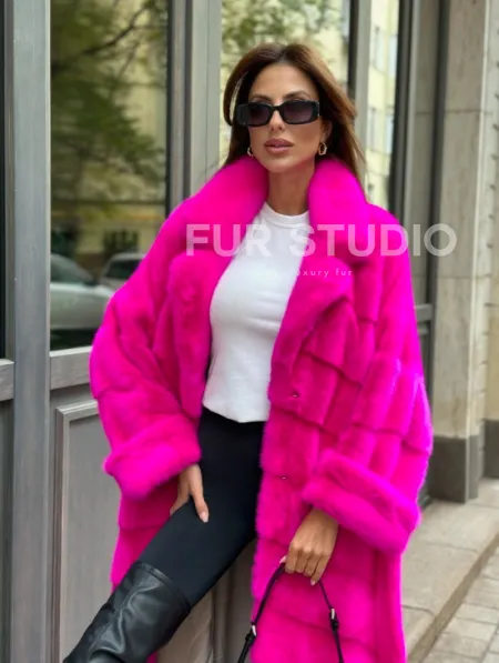 Норковая шуба в цвете фуксия - фото 1