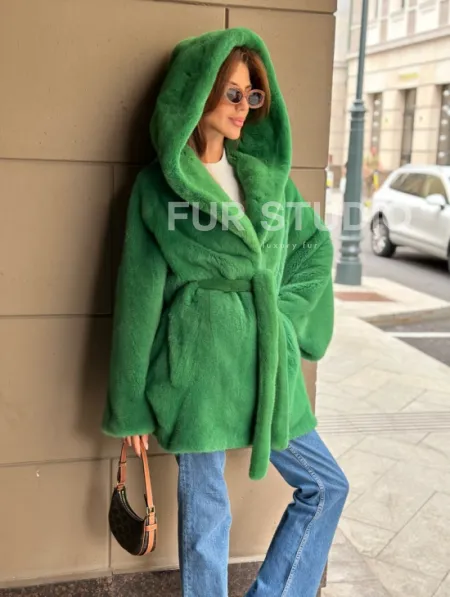 Шуба норковая с капюшоном 100524 - фото 5