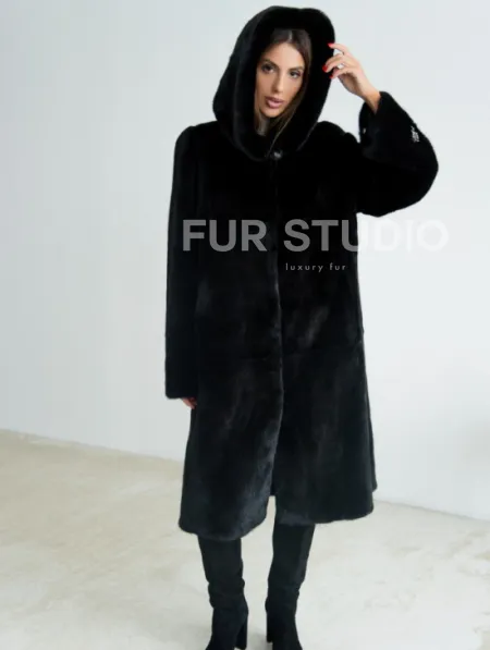 Норка BLACKGLAMA пластины с капюшоном - фото 0